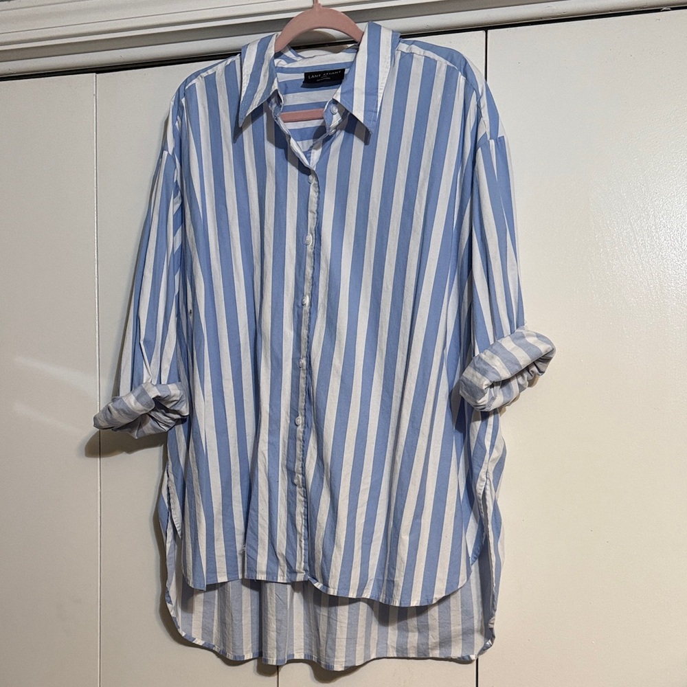 Lane Bryant Blue and White Striped Casual Shirt